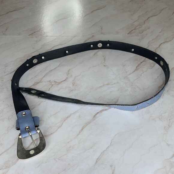 Vtg Leatherock Blue Leather Western Belt Silver Tone Concho Studded Buckle Large main image 11